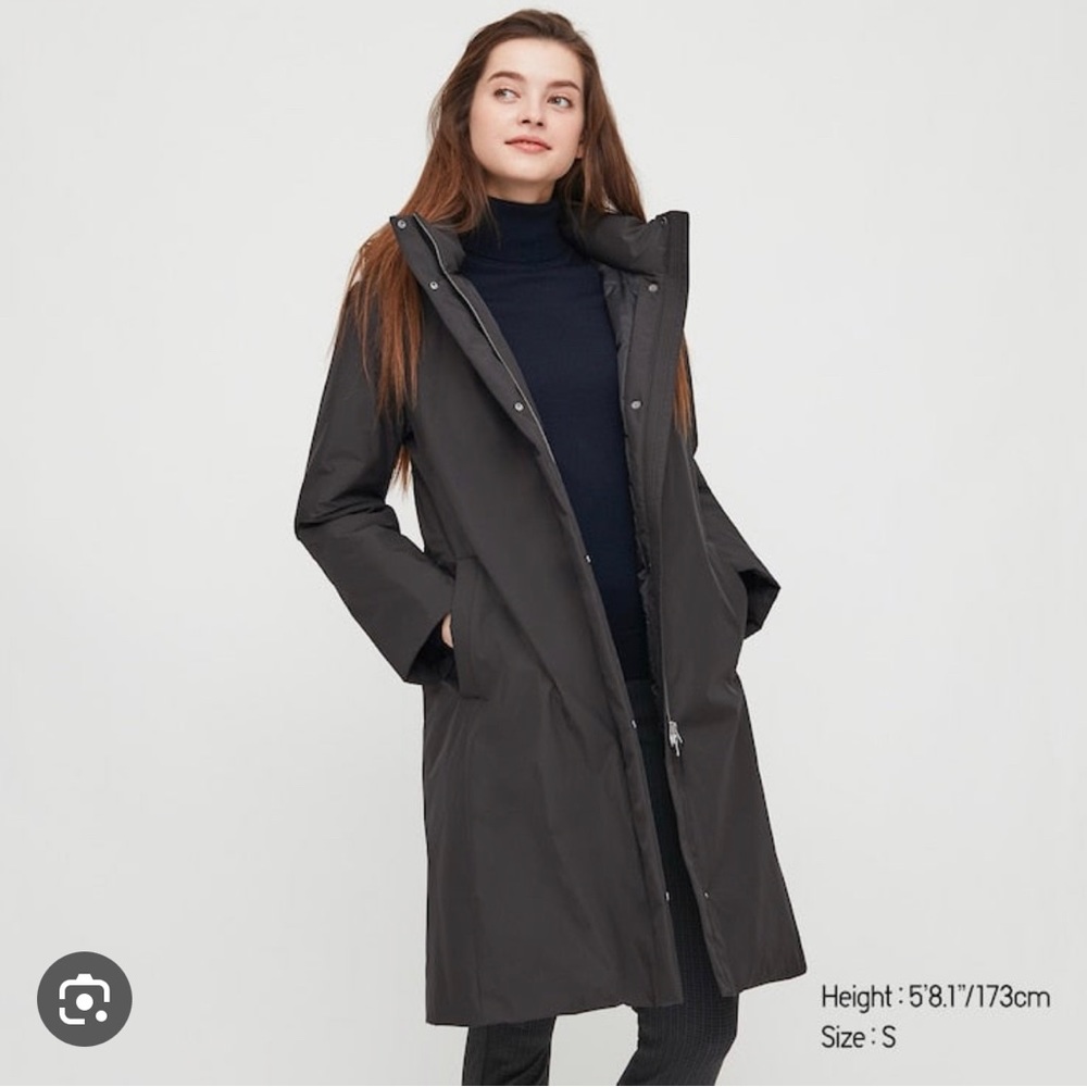 Uniqlo Women’s Hybrid Down Ultrawarm Long Coat Small black grey